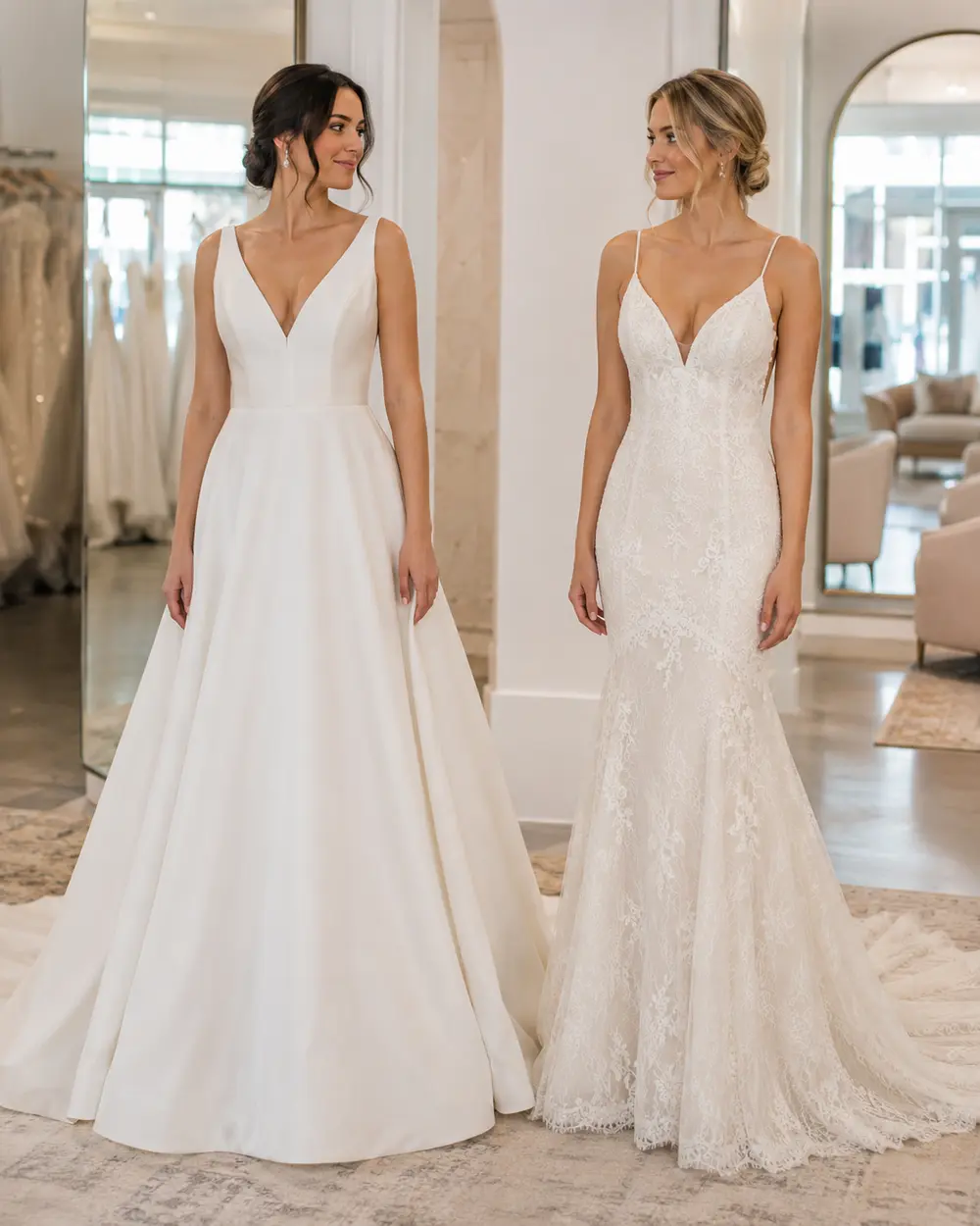 a-line-fit-and-flare-release-point A-line and fit-and-flare wedding dress comparison