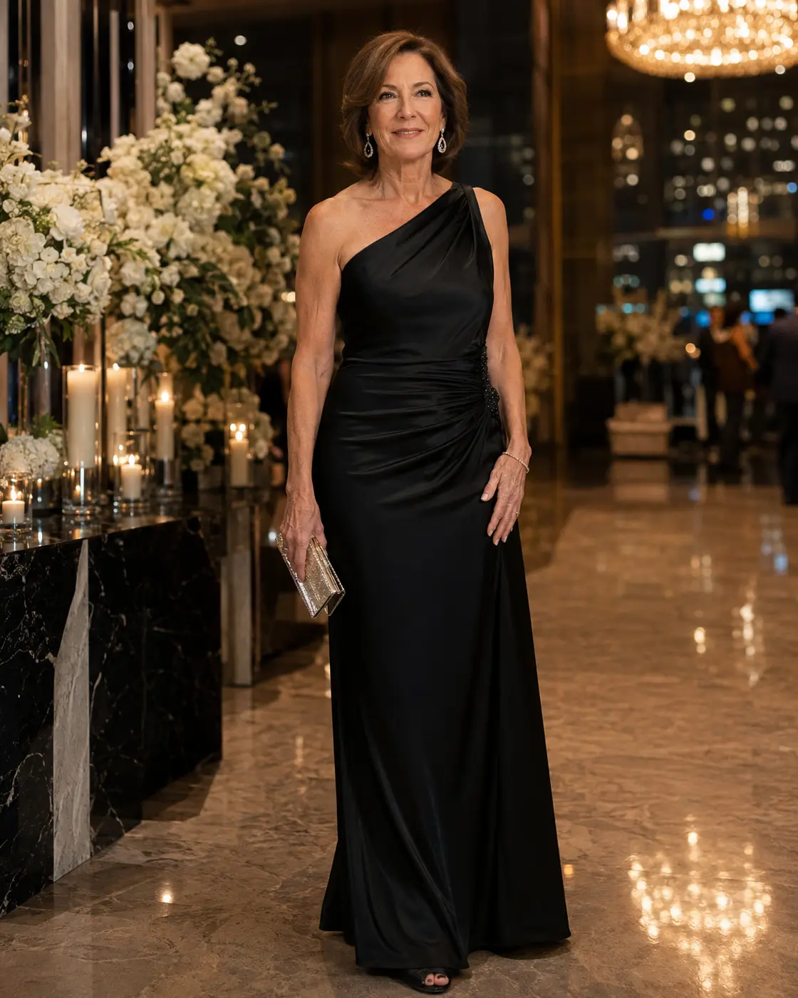 black-tie-mother-of-bride-gown Mother of the bride wearing a black gown at a black-tie wedding