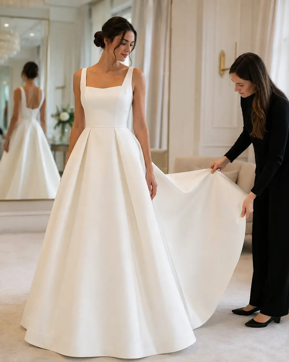 mikado-satin-wedding-dress-structure (2) Structured Mikado wedding dress with a crisp A-line skirt