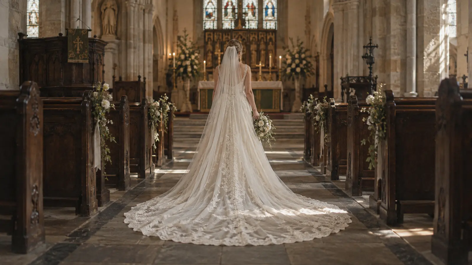 Cathedral Train Wedding Dress – Church Aisle