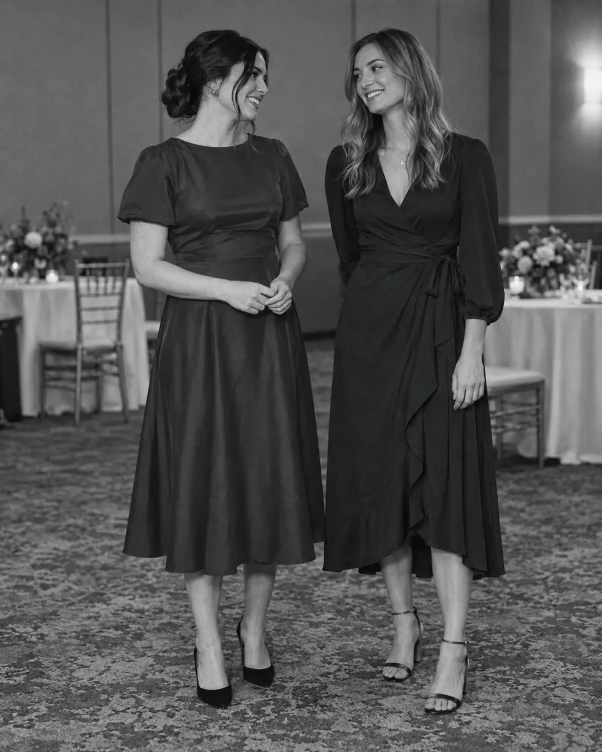 burgundy-navy-wedding-guest-midi-dresses Burgundy and navy wedding guest midi dresses